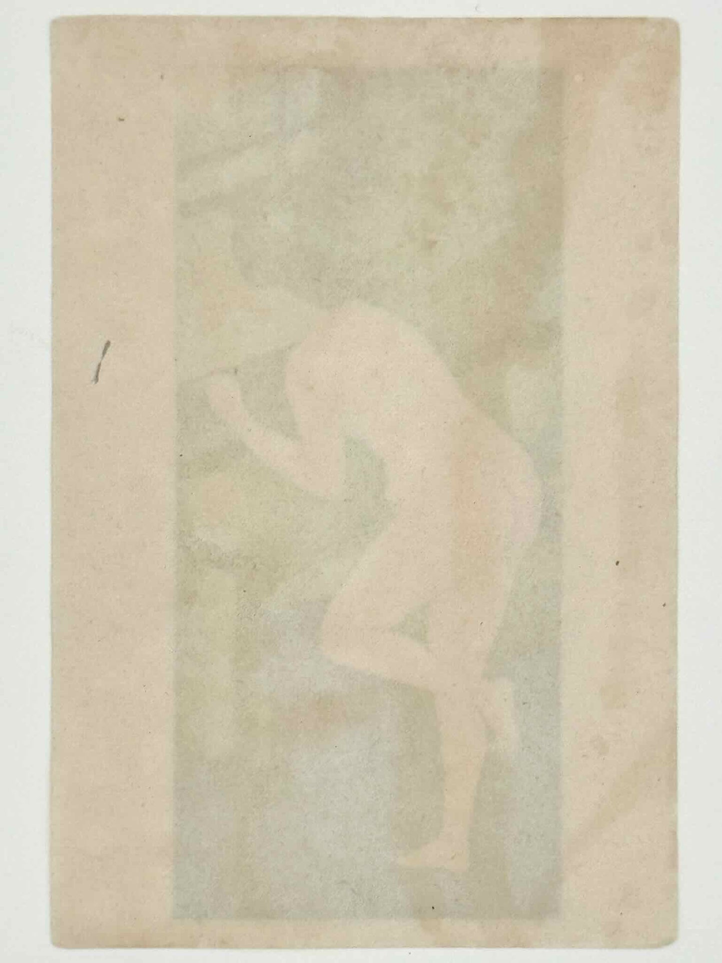Lithographie Japonaise d'une femme nue regardant pas la fenêtre la pleine lune. Dos lithographie.