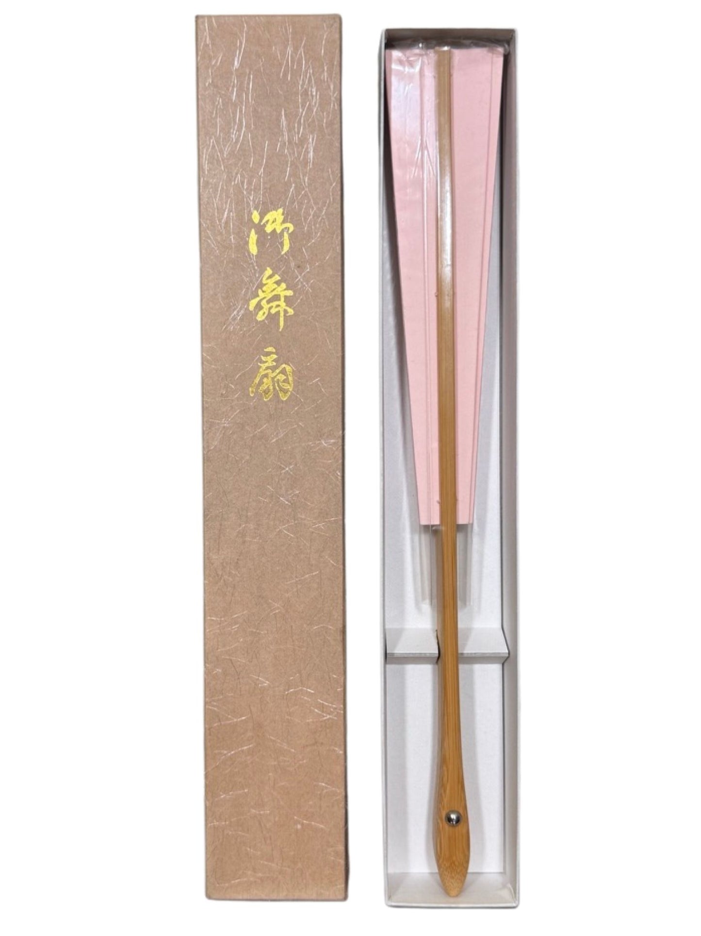 éventail japonais sensu rose poudré dans sa boite