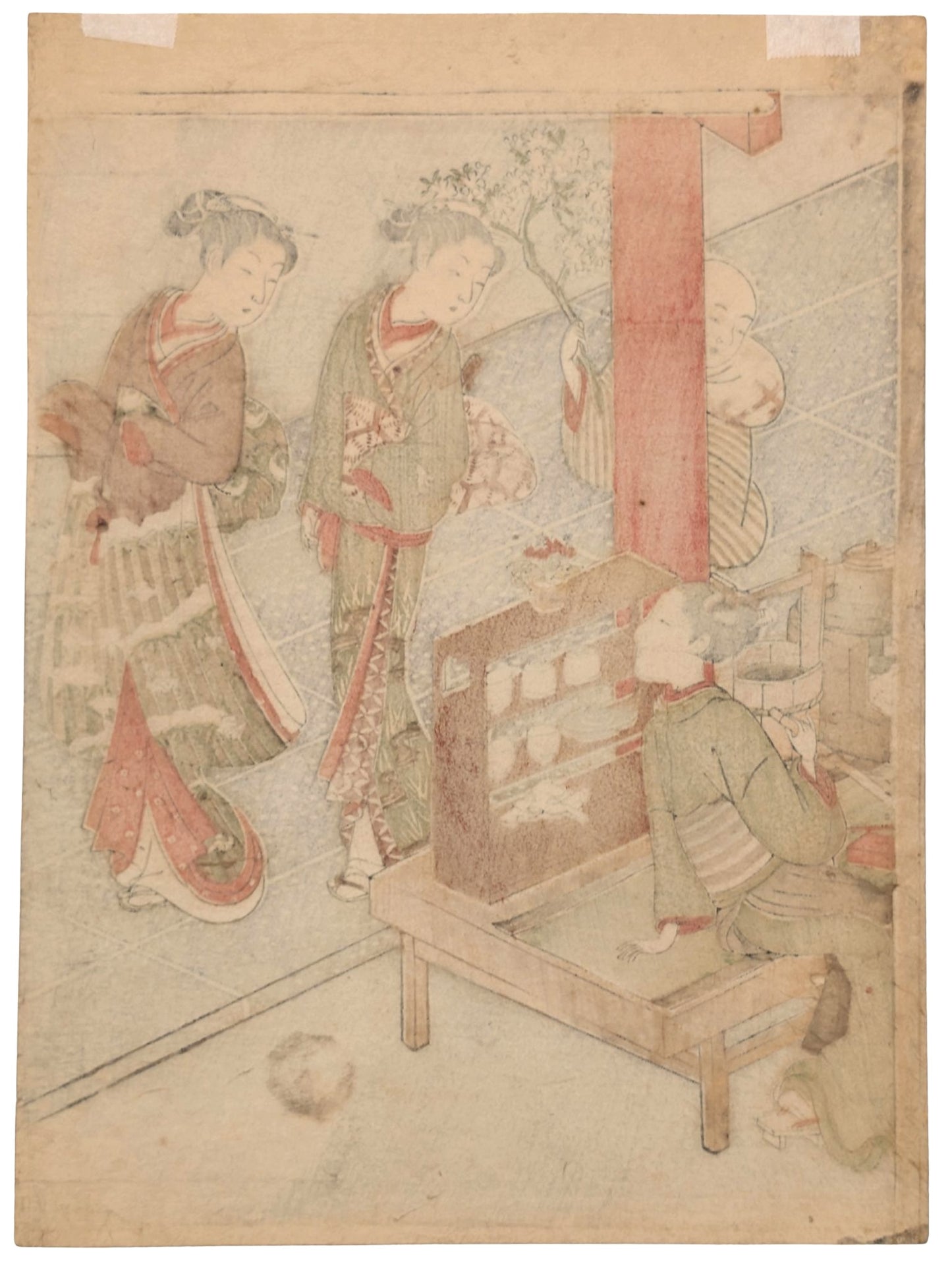 Estampe japonaise de Harunobu Suzuki, la maison de thé Kagiya
