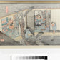 estampe japonaise intérieur d'une auberge avec voyageurs et geishas, dos de l'estampe
