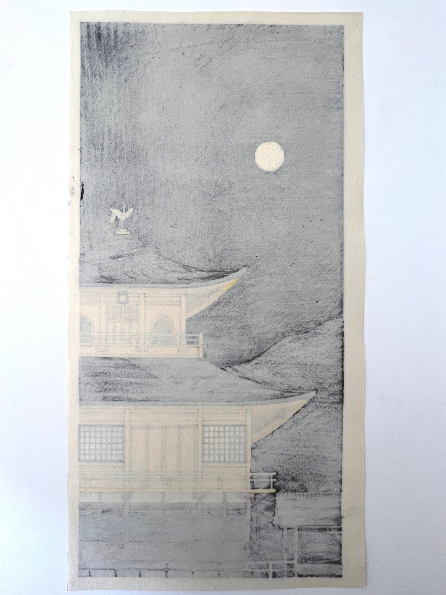 estampe japonaise contemporaine pavillon d'or kinkakuji nuit de pleine lune, dos estampe