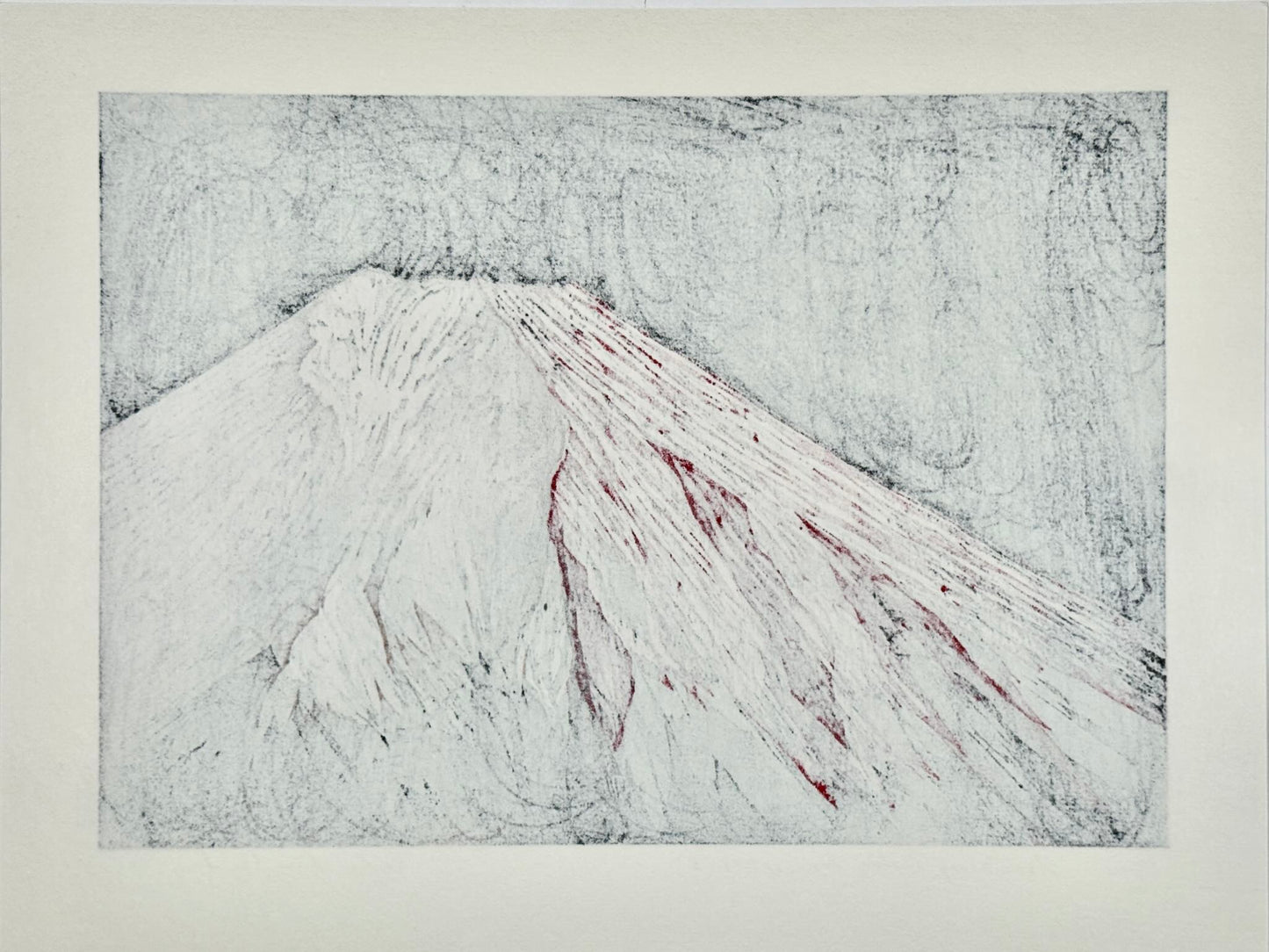 Estampe Japonaise de Kinoshita Taika représentant le sommet du mont Fuji rouge dans le noir de la nuit, le verso