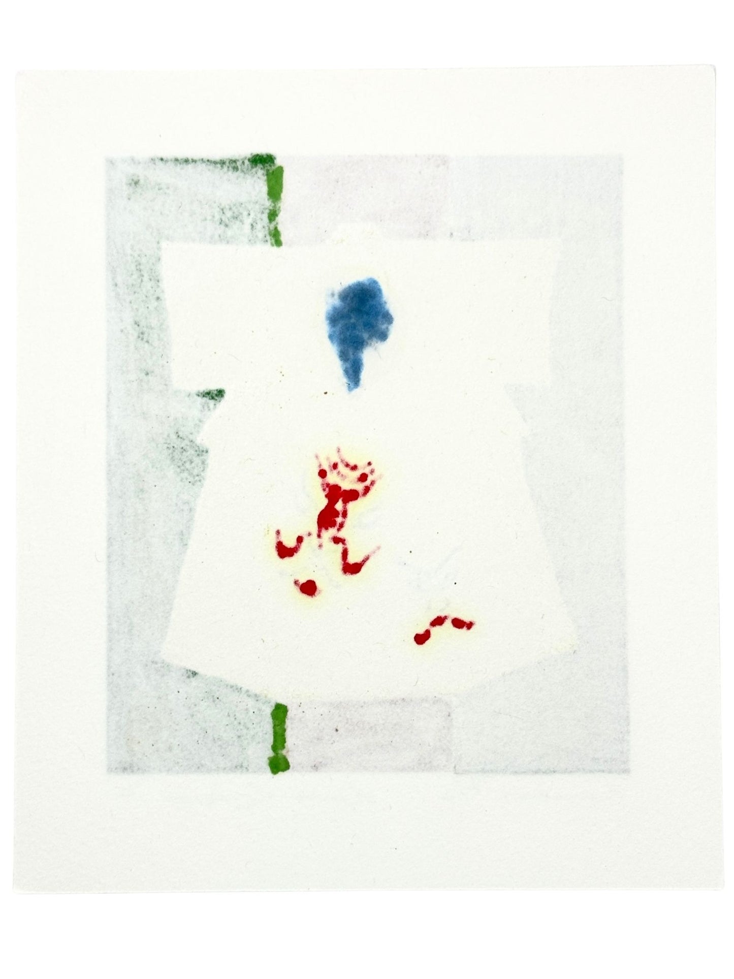 estampe japonaise de Kunio Kaneko, modèle de kimono gris argent sur fond de bande de couleur noir, marron et vert, verso