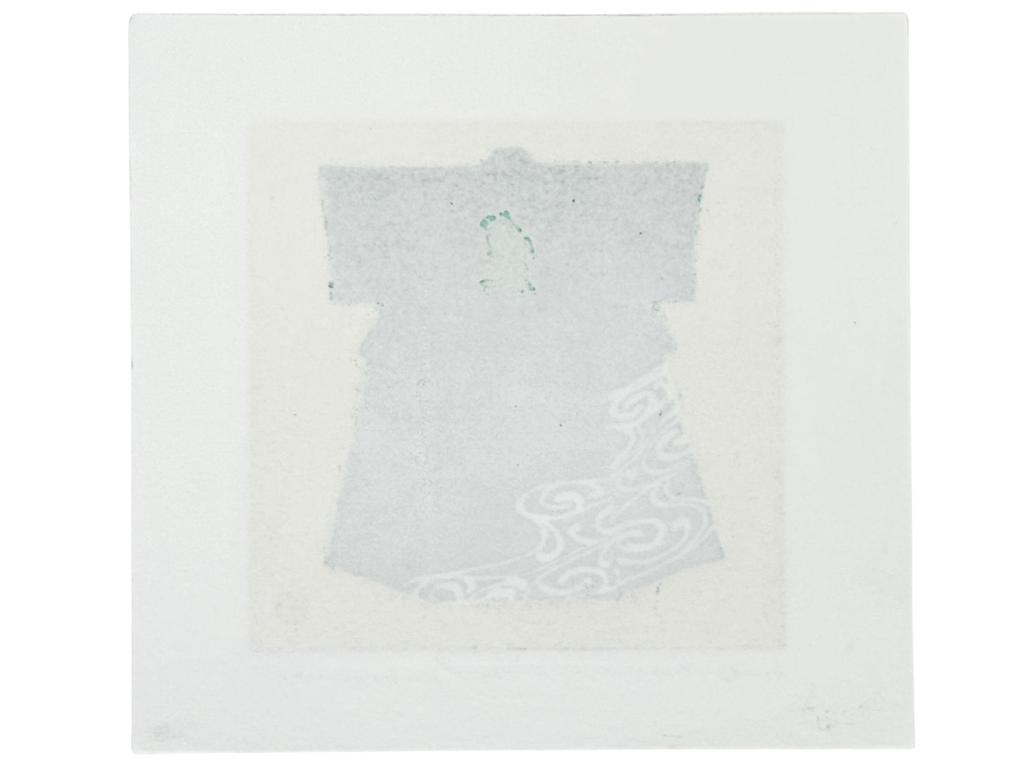 estampe japonaise de Kunio Kaneko, kimono bleu motif vagues sur fond or et argent, le verso