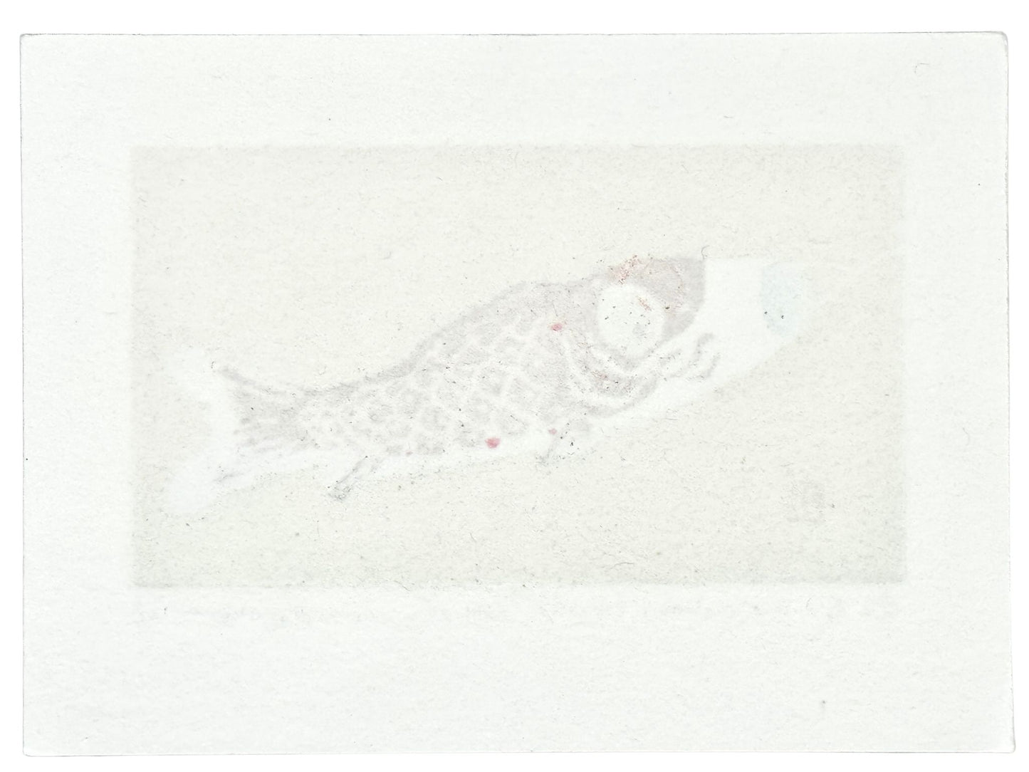 estampe japonaise de Kunio Kaneko, koinobori, carpe en tissu rouge sur fond or et argent, verso de l'estampe