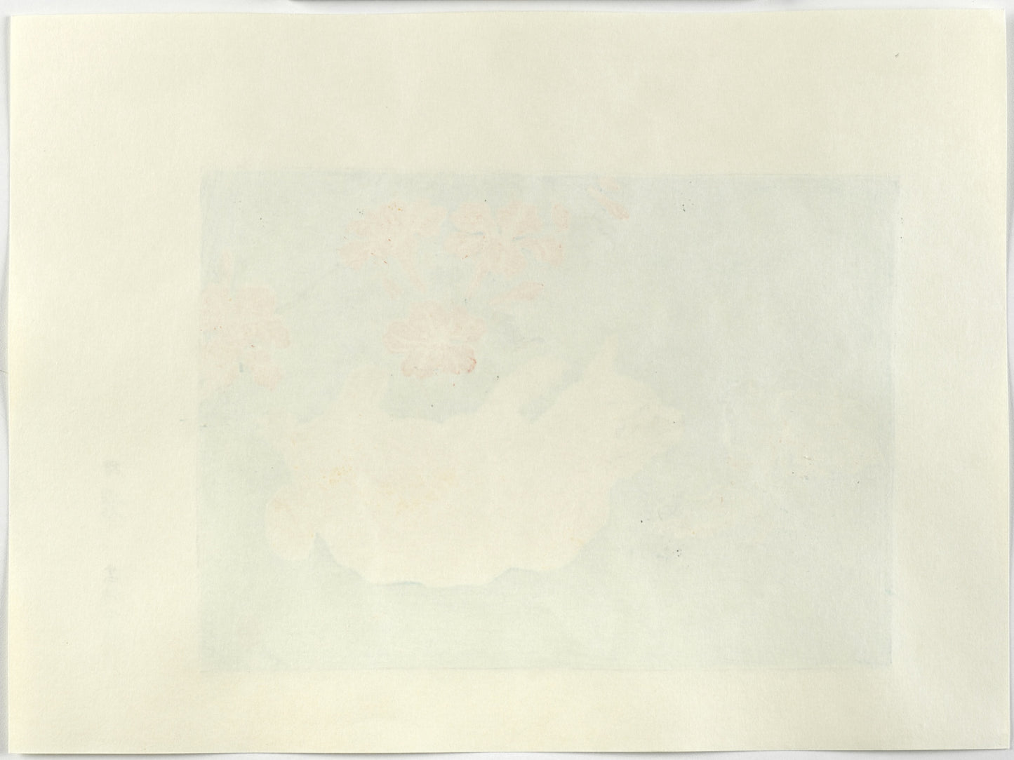 estampe japonaise de Kyosai, chat guettant des souris, verso de l'estampe