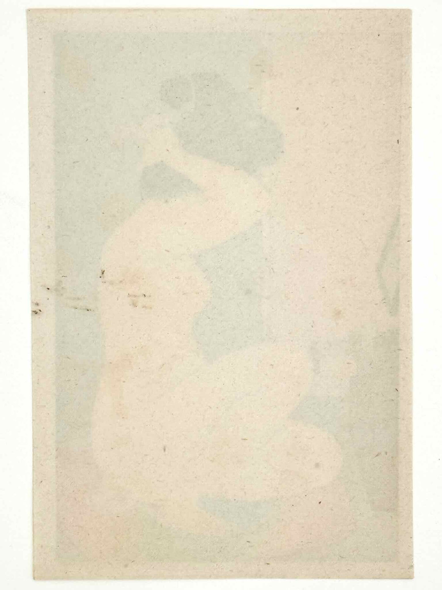 Lithographie Japonaise portrait de femme nue après le bain. Femme nue assise sur coussin rouge et bleu, en train de mettre une épingle dans ses cheveux face à un miroir. Dos estampe.
