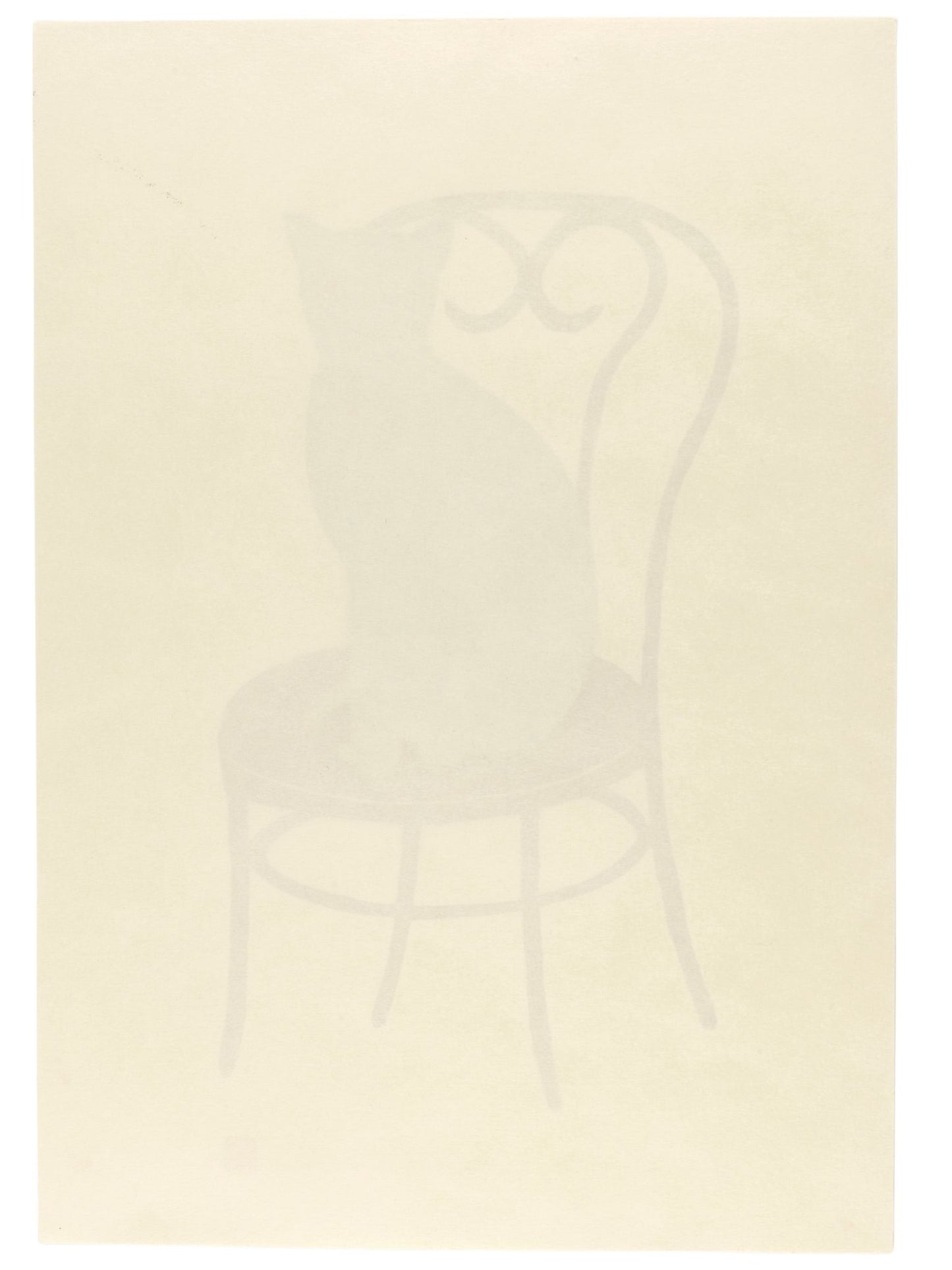estampe japonaise de Nishida, chat noir aux yeux dorés, assis sur une chaise et nous regardant, le verso