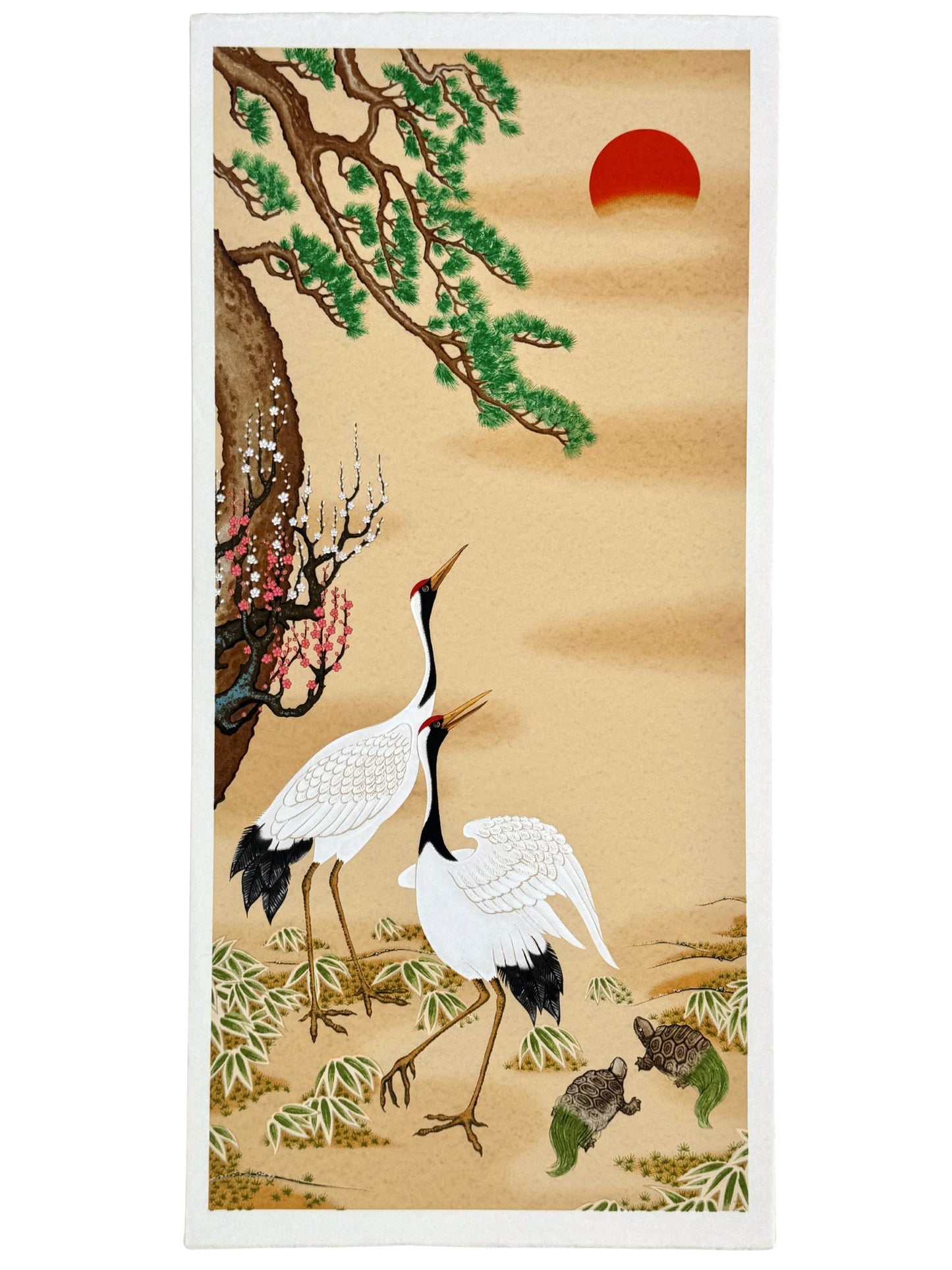 Sérigraphie Japonaise, Grues au soleil levant