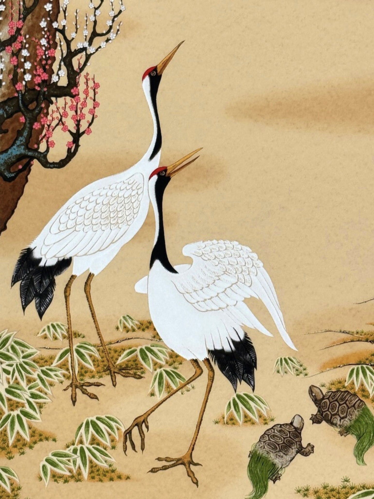 Sérigraphie Japonaise, Grues au soleil levant