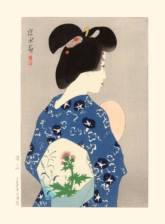 Estampe Japonaise d'une femme en kimono de dos