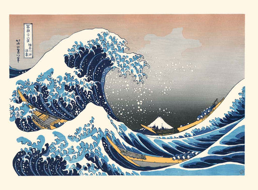 la grande vague estampe japonaise de Hokusai, le mont Fuji au fond
