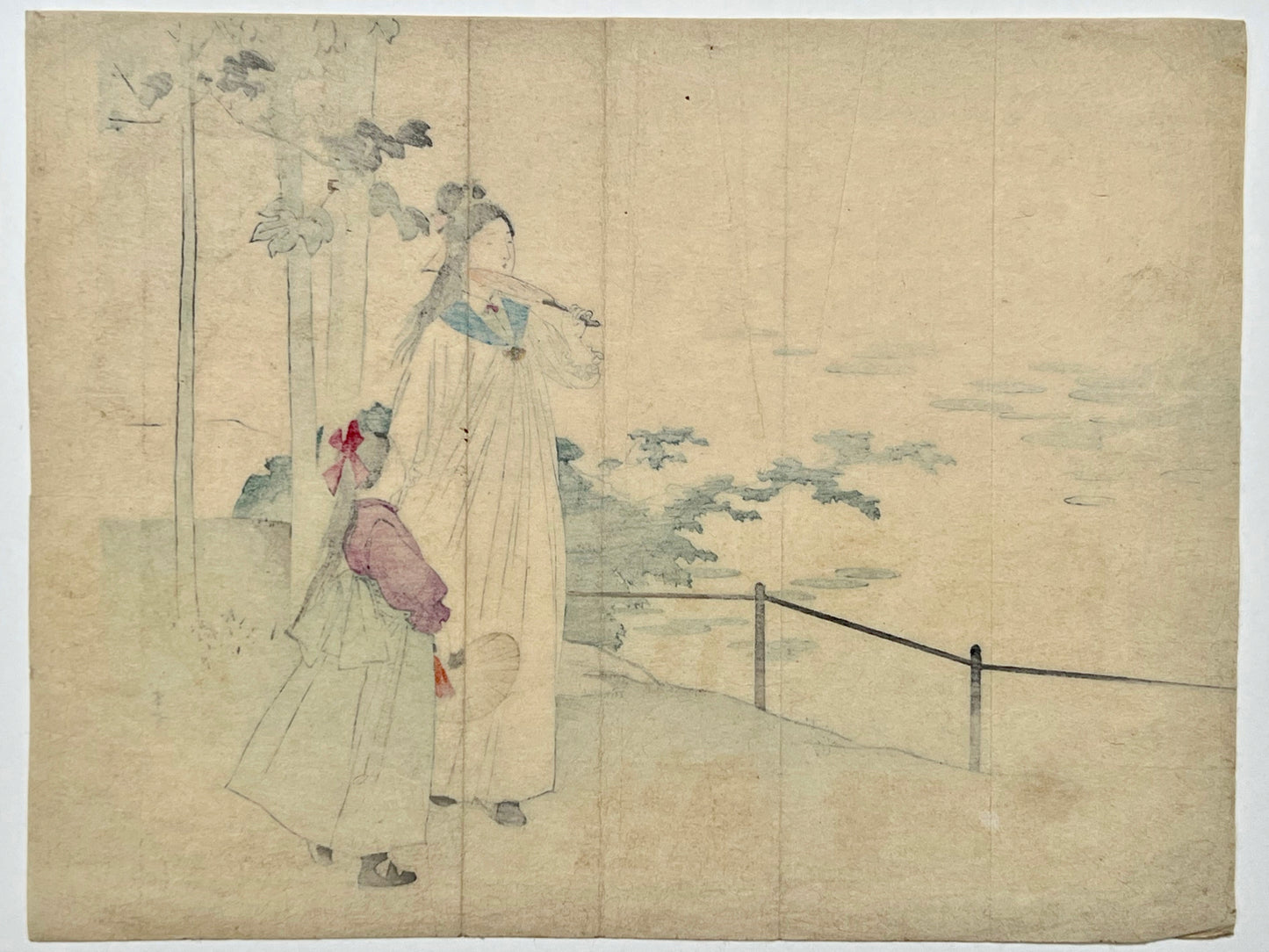 Estampe Japonaise de Kajita Hanko kuchi-e | Jeunes beautés à l'éventail dos