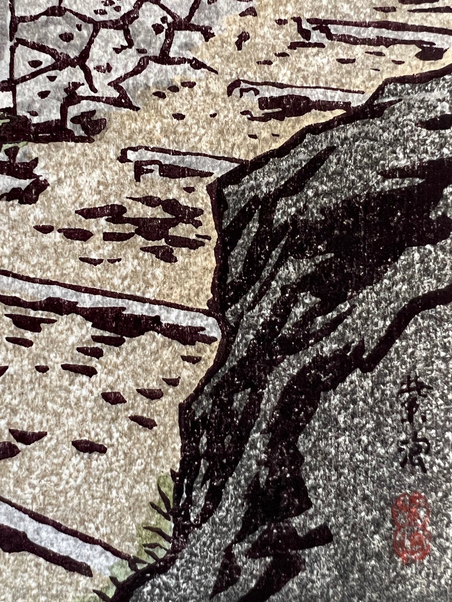 estampe japonaise de Kasasmatsu shiro campagne automne à Ontake signature