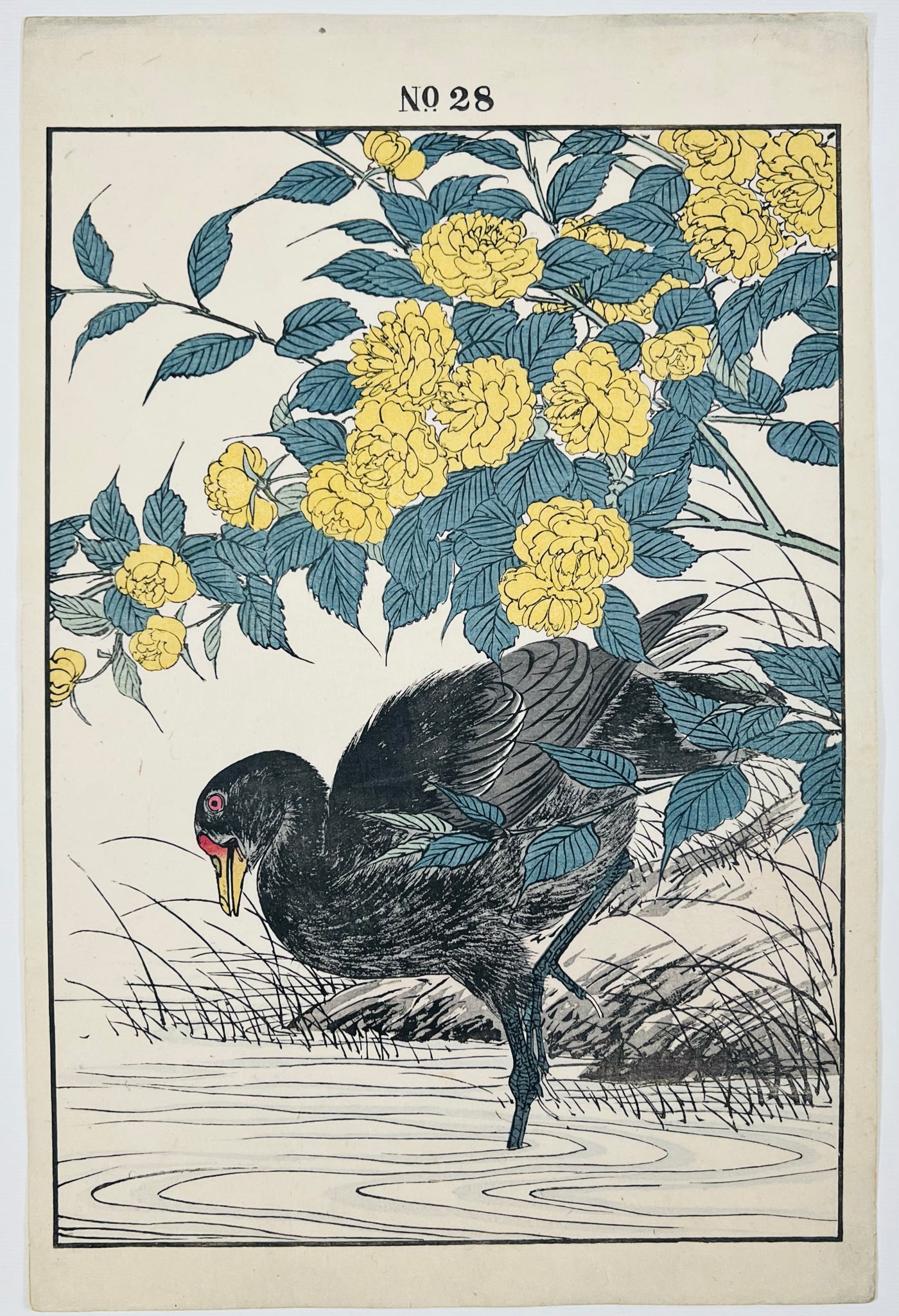 estampe japonaise keinen imao oiseau et rosier kacho-ga