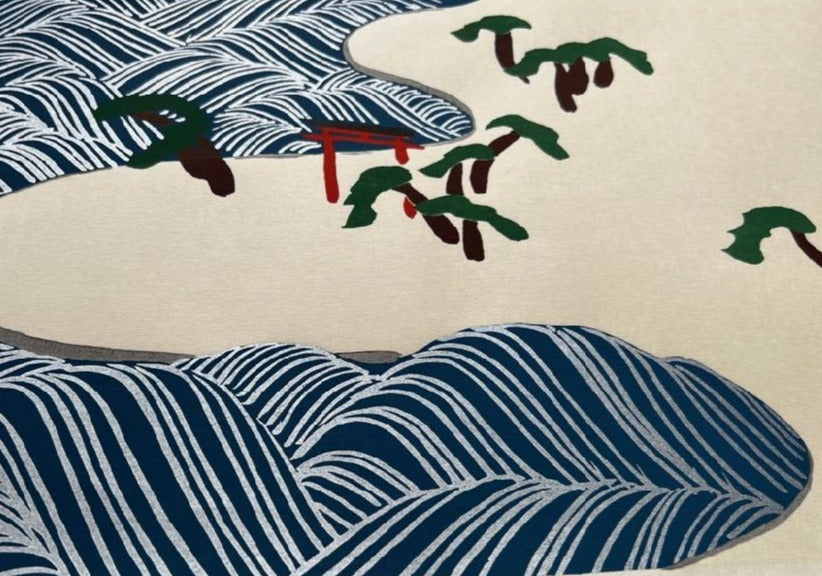 estampe de kamisaka sekka suminoe mer torii et pins japanese print uchiwa gallery