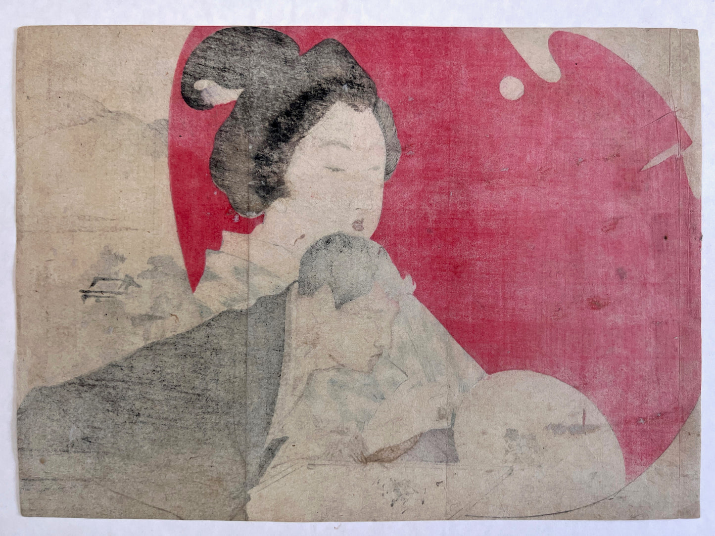 estampe kuchi-e de Takeuchi Keishu Kannon en robe blanche, dos de l'estampe