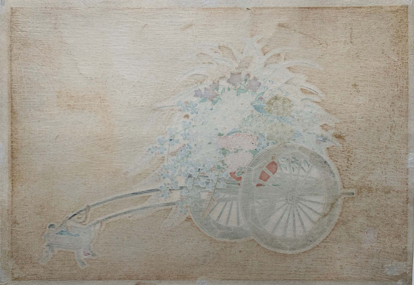 estampe japonaise shin hanga de tasaburo takahashi chariot de fleurs d'été, dos de l'estampe