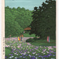 estampe japonaise de Kawase Hasui le jardin d'iris du temple Meiji à Tokyo