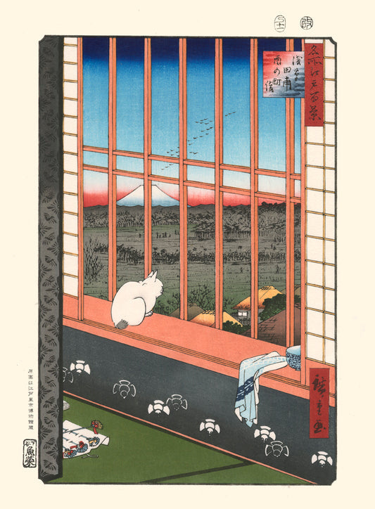 estampe japonaise chat à la fenêtre