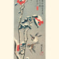 estampe japonaise de Hiroshige, moineaux et camélia rouge dans la neige, en reproduction Fine Art