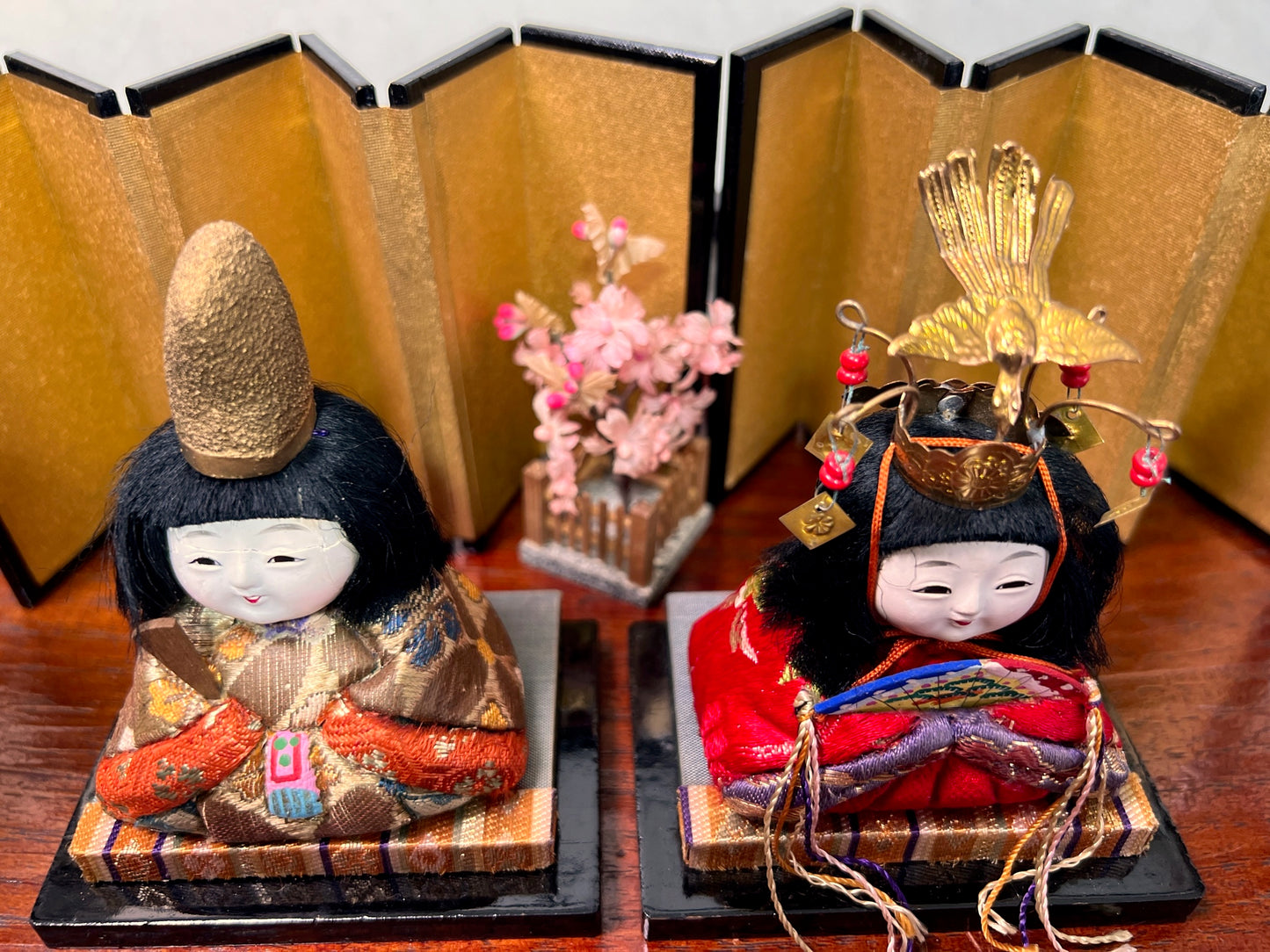 Poupée Japonaise Traditionnelle Kimekomi | Couple Hinamatsuri | Empereur et Impératrice| vue de haut