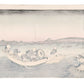 Estampe japonaise de Hokusai montrant une barque et le pont de Ryōgoku avec le Mont Fuji au coucher du soleil., verso de l'estampe
