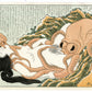 Estampe japonaise érotique de Hokusai représentant une pêcheuse enlacée par deux pieuvres.