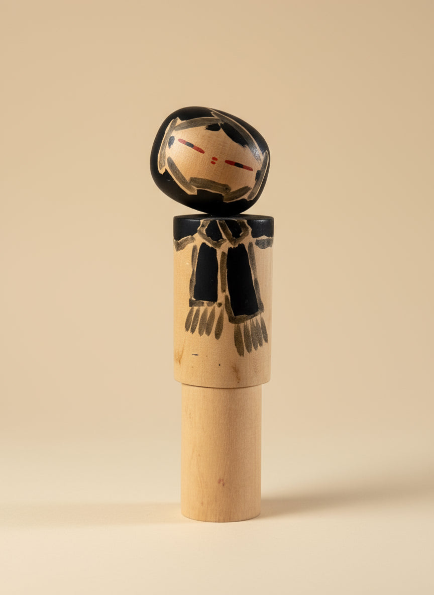 Kokeshi Vintage de Kiyohara Takao, Sumie à l’Écharpe Noire
