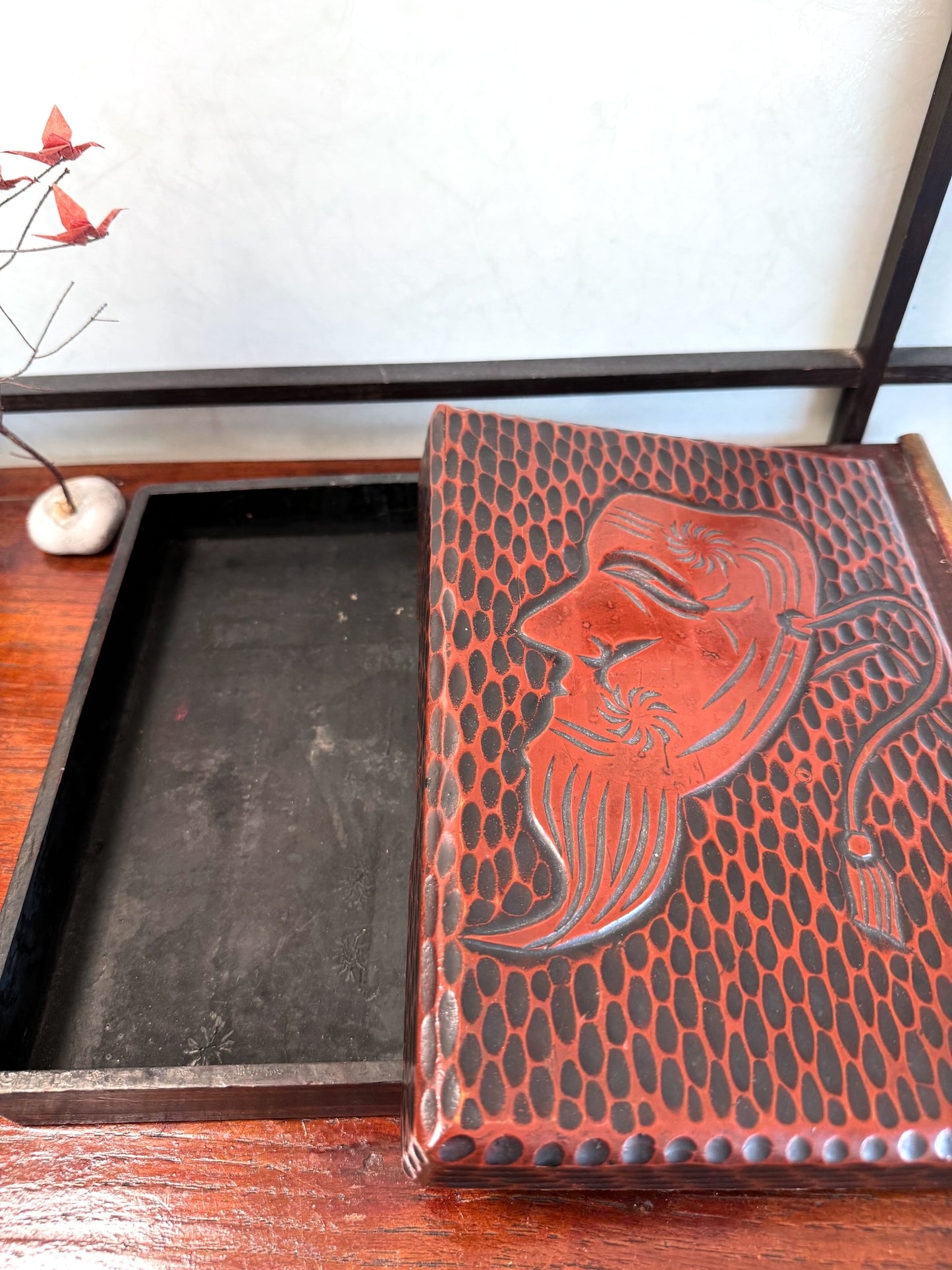 Suzuribako en laque | Masque Théatre Nô Okina vieillard