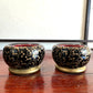 deux mini brasero japonais en laque noire motif arabesques dorées