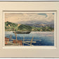Estampe japonaise de paysage par Itō Shinsui représentant Ajiro au crépuscule, encadrée en sous-verre bordé gris ardoise