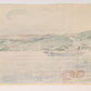 Estampe japonaise de paysage par Itō Shinsui représentant Ajiro au crépuscule, le verso de l'estampe