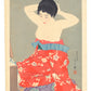 Estampe Japonaise de Torii Kotondo, maquillage devant le miroir