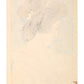 Estampe Japonaise de Torii Kotondo, geisha tenant un éventail sur fond bleu, le verso