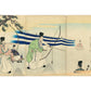 estampe japonaise en triptyque de Chikanou représentant un concours de tir à l'arc ou Kyudo, série outer Ciyoda Palace