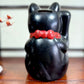 Chat japonais maneki neko noir de 21 cm, le dos avec la fente tirelire