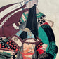 estampe japonaise en triptyque de samouraï, casque japonais