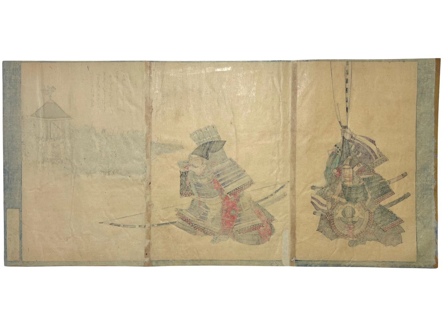 estampe japonaise en triptyque de samouraï, dos de l'estampe