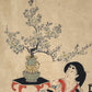 Estampe Japonaise de Chikanobu | Second repas du jour de l' An le bouquet fleurs de prunier en ikebana