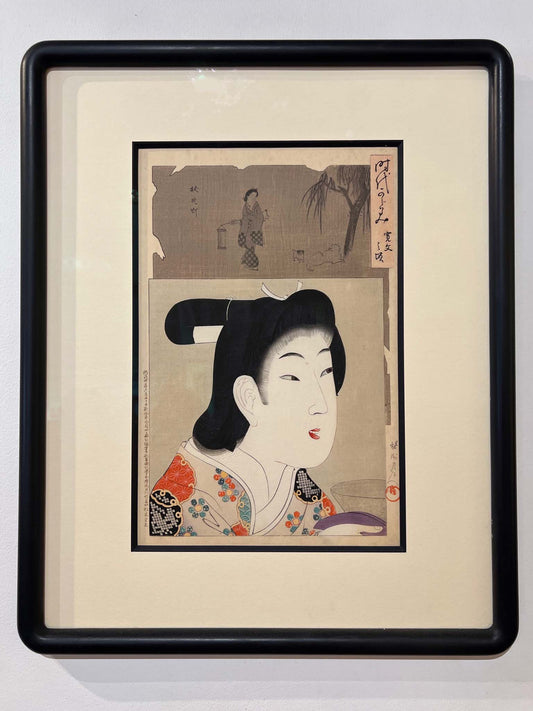 estampe japonaise portrait de femme avec cadre noir à coins ronds