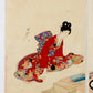 estampe japonaise de Chikanobu dames epoque tokugawa, création paysage bonkei, femme kimono rouge signature artiste et marque éditeur