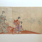Estampe japonaise triptyque de Chikanobu, kimono tissu motifs multicolore, fleurs prunier, dos estampe