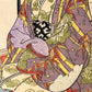 Estampe japonaise  triptyque de Chikanobu, kimono violet et vert détail obi noir