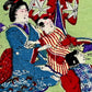 estampe japonaise crépon chirimen-e réception chez un seigneur série brocard de l'ouest modern femme et enfants