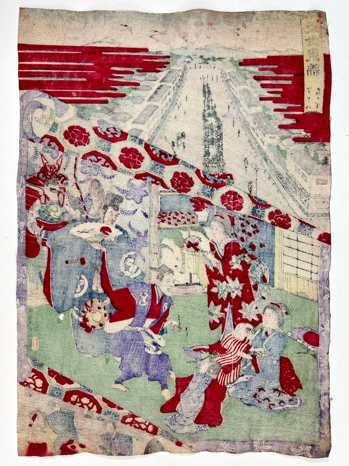 estampe japonaise crépon chirimen-e réception chez un seigneur série brocard de l'ouest modern dos estampe