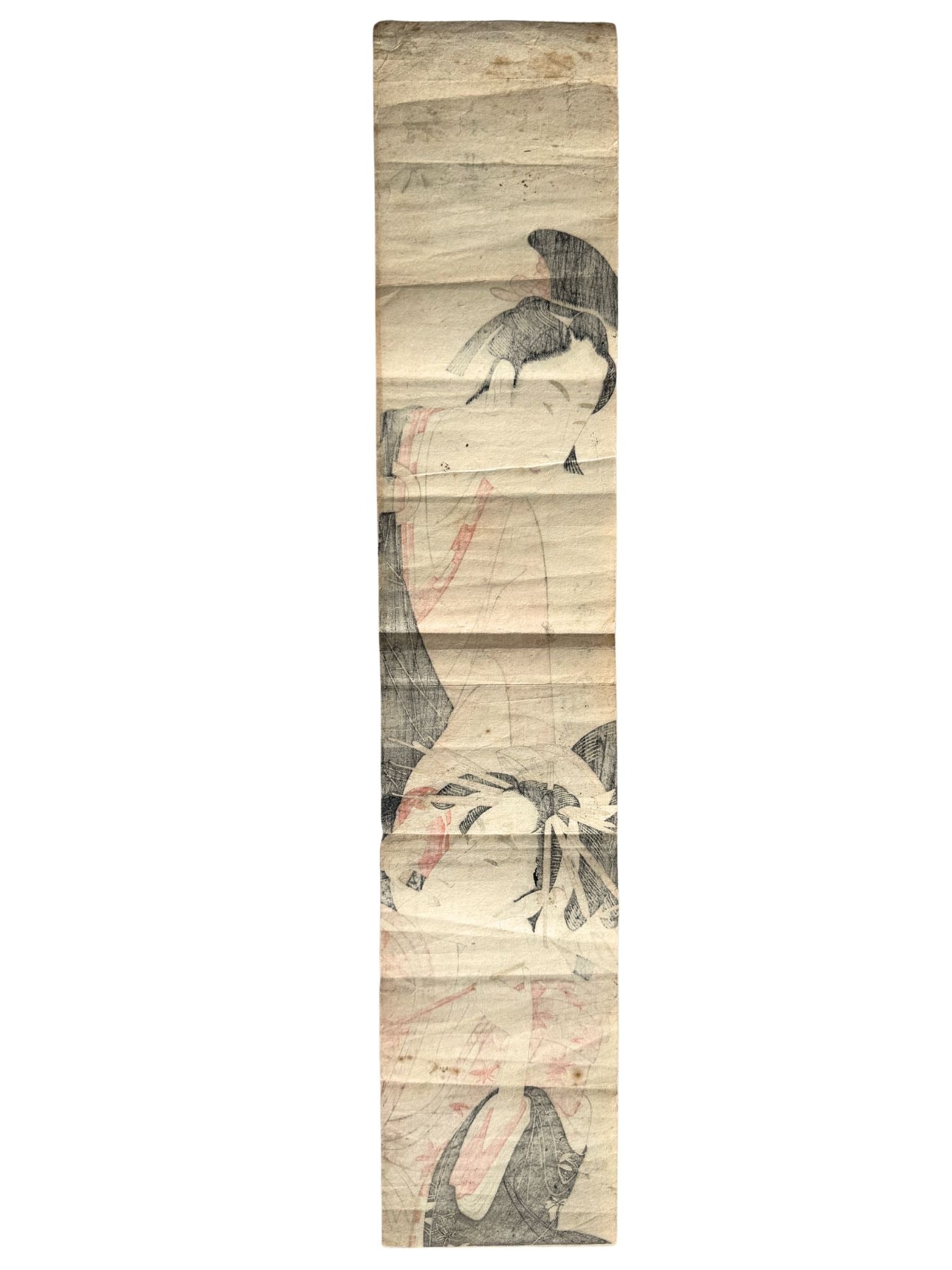 Estampe Japonaise hashira-e de Koikawa Harumasa représentant la courtisane Komurasaki et son amant Shirai Gonpachi, le verso