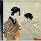 estampe japonaise couple discutant un nuit de pleine lune