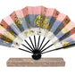 éventail traditionnel japonais brillant rose argenté et doré avec boite d'origine