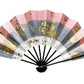 éventail traditionnel japonais brillant rose et doré de dos